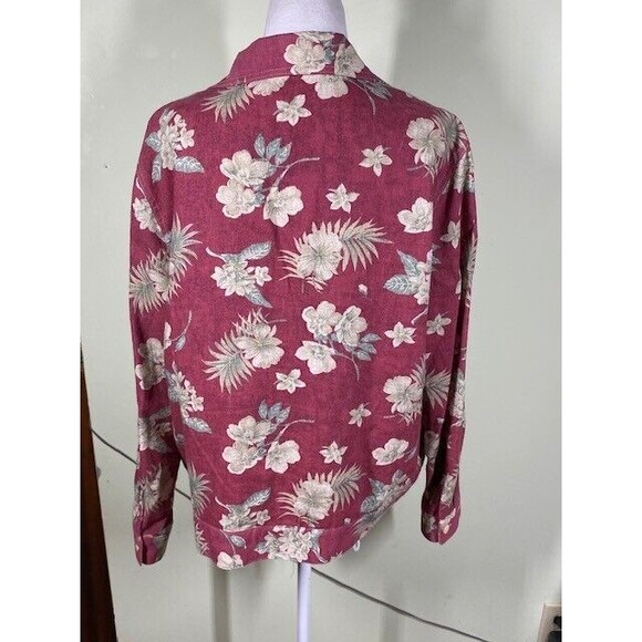 LA Chemise Womens Petite Sz LP Red Floral Linen Blend Shacket Grandmacore - Picture 6 of 9